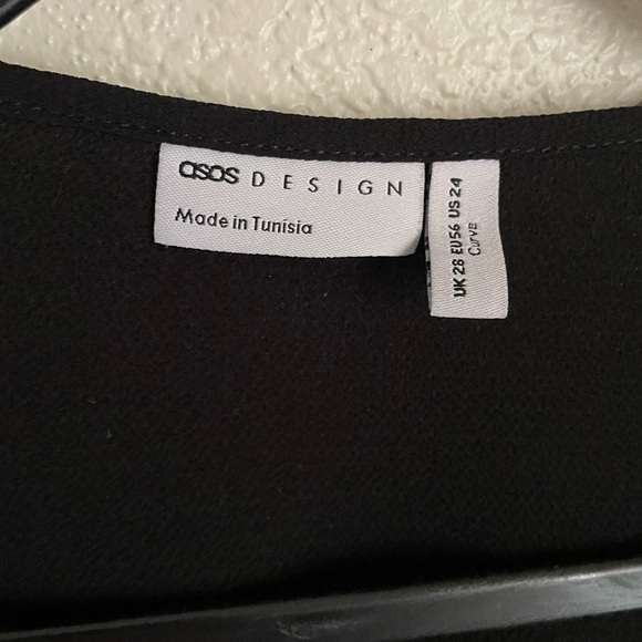 ASOS DESIGN Curve Long Sleeve Tie Front Mini Tea Dress 24 Black - Picture 8 of 11